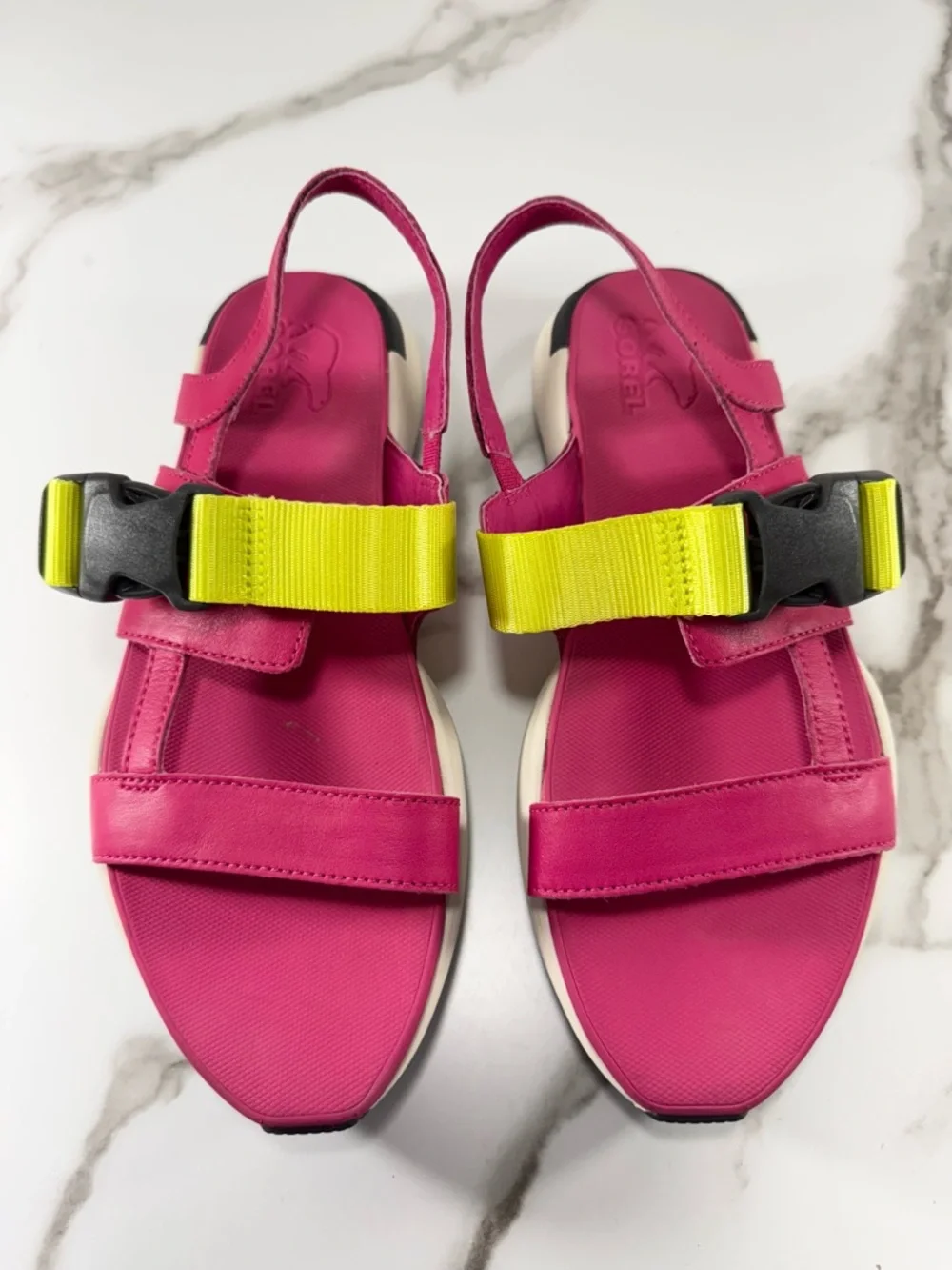 Sorel Kinetic Impact Leather Neon Strap Sporty Chunky Platform Sling Sandals 7.5 - Picture 8 of 12